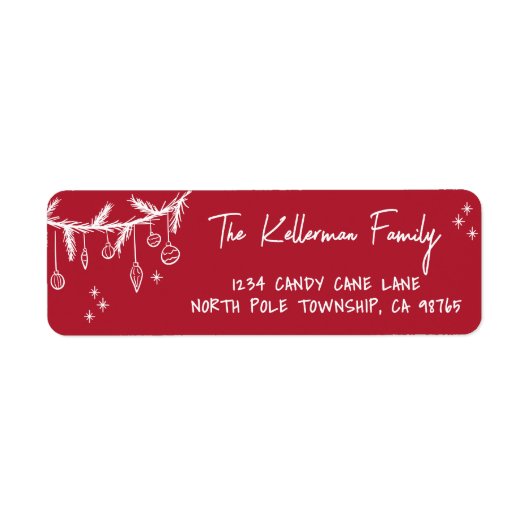Hand Drawn Christmas Return Address ラベル (正面)