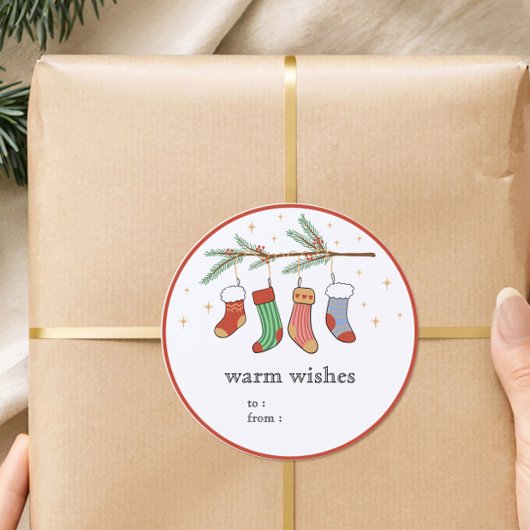Hand Drawn Christmas Stockings Gift Label Sticker ラウンドシール