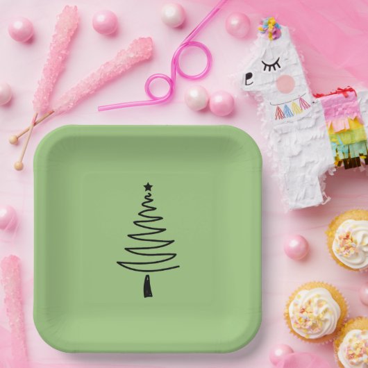 Hand Drawn christmas tree ペーパープレート (パーティー)