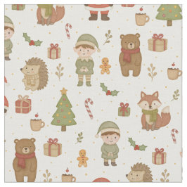 Hand Drawn Christmas Woodland Fabric ファブリック