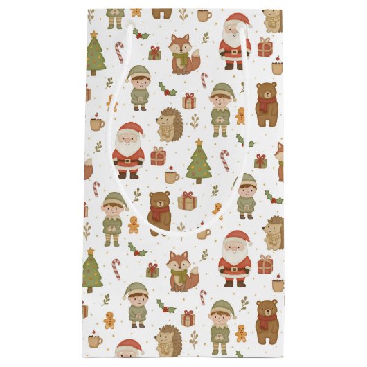 Hand Drawn Christmas Woodland Gift Bag スモールペーパーバッグ (正面)