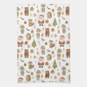 Hand Drawn Christmas Woodland Kitchen Towel キッチンタオル (縦)