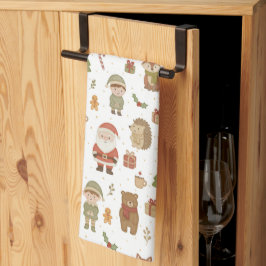 Hand Drawn Christmas Woodland Kitchen Towel キッチンタオル