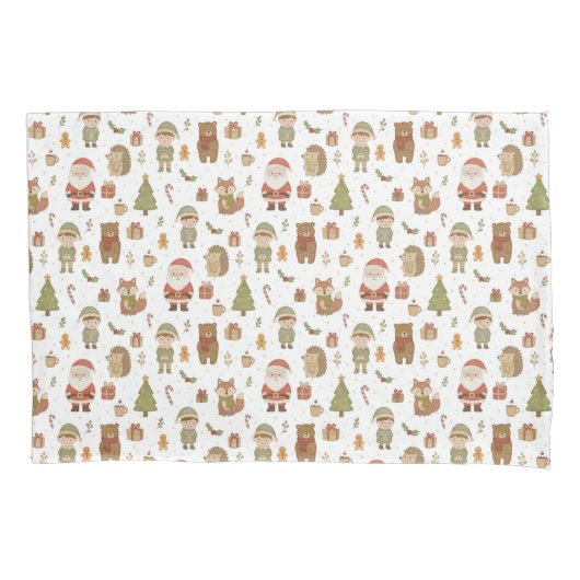 Hand Drawn Christmas Woodland Pillow Case 枕カバー (正面)