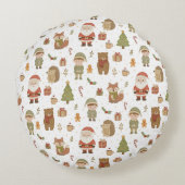Hand Drawn Christmas Woodland Round Pillow ラウンドクッション (裏面)