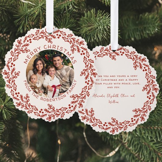 Hand Drawn Christmas Wreath Photo オーナメントカード