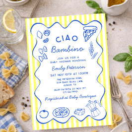 Hand Drawn Ciao Bambino Italian Boy Baby Shower 招待状