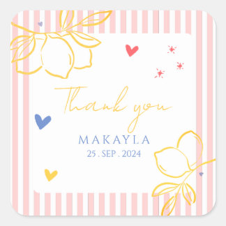 Hand Drawn Ciao Bella Lemon Italian Bridal Shower スクエアシール