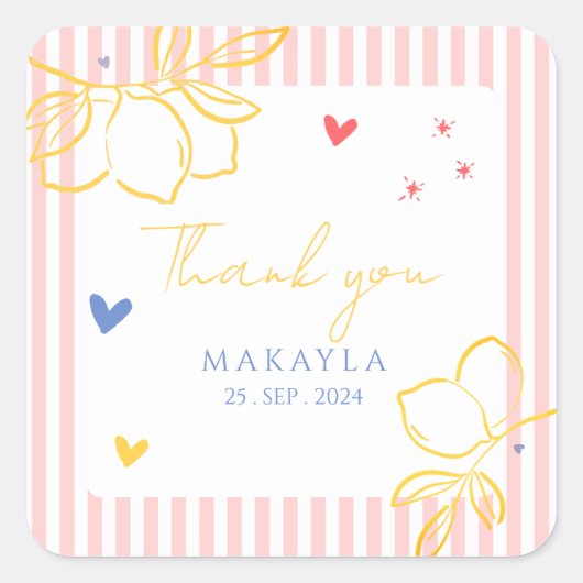 Hand Drawn Ciao Bella Lemon Italian Bridal Shower スクエアシール (正面)