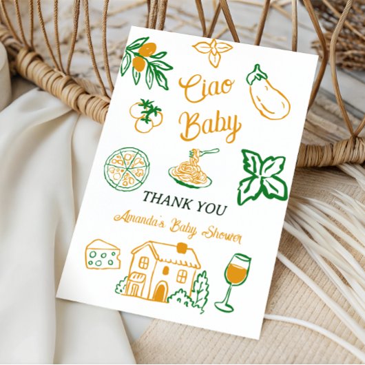Hand Drawn Ciao Italian Pizza & Pasta Baby Shower サンキューカード