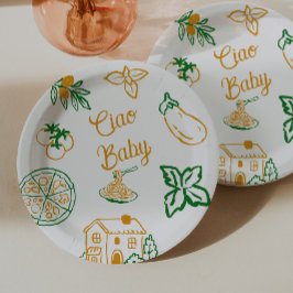 Hand Drawn Ciao Italian Pizza & Pasta Baby Shower ペーパープレート