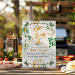 Hand Drawn Ciao Italian Pizza & Pasta Baby Shower 招待状