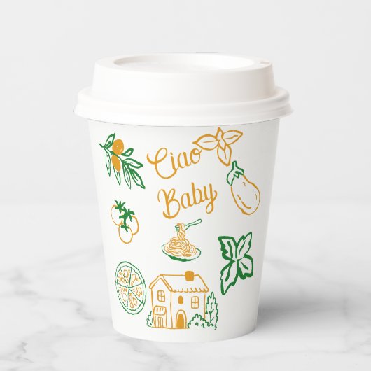 Hand Drawn Ciao Italian Pizza & Pasta Baby Shower 紙コップ (正面)