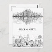 Hand Drawn City Line Art Skyline | Monochrome ポストカード (正面/裏面)