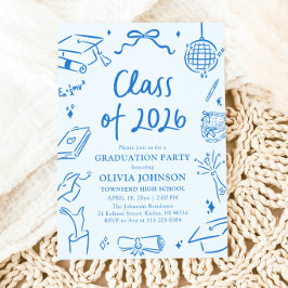 Hand Drawn Class of 2026 Blue Graduation Party 招待状