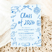 Hand Drawn Class of 2026 Blue Graduation Party 招待状