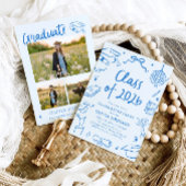 Hand Drawn Class of 2026 Blue Graduation Party 招待状