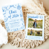 Hand Drawn Class of 2026 Blue Graduation Party 招待状