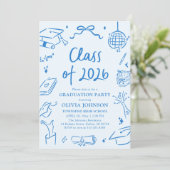 Hand Drawn Class of 2026 Blue Graduation Party 招待状 (スタンド正面)