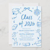 Hand Drawn Class of 2026 Blue Graduation Party 招待状 (正面)
