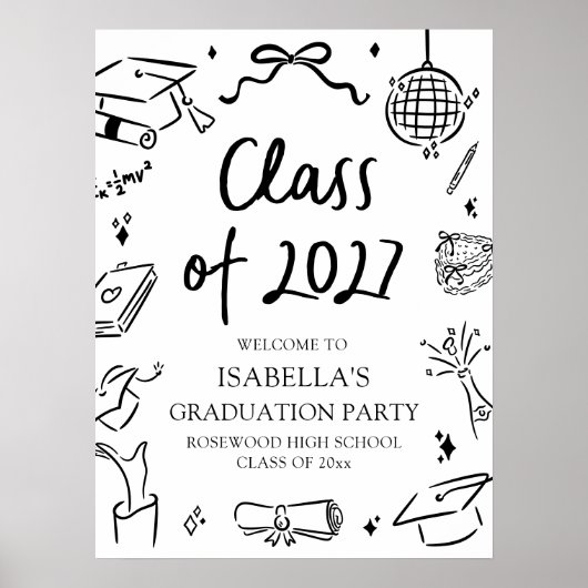 Hand Drawn Class of 2027 Graduation Party Welcome ポスター (正面)