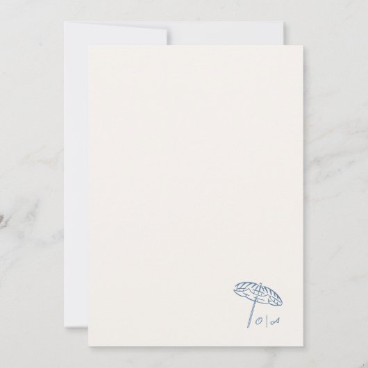 Hand Drawn Coastal Beach Dusty Blue Ivory Wedding 招待状 (裏面)
