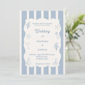 Hand drawn coastal beach dusty blue ivory wedding 招待状 (スタンド正面)