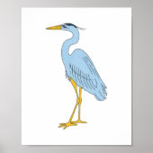 Hand-Drawn Coastal Blue Heron Illustration Art ポスター (正面)