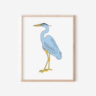 Hand-Drawn Coastal Blue Heron Illustration Art ポスター