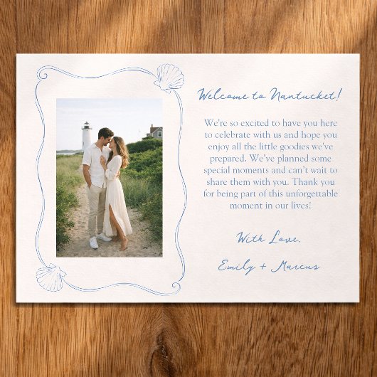 Hand Drawn Coastal Shell Wedding Welcome Bag Card サンキューカード