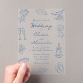 Hand Drawn Coastal Whimsical Doodle Beach Wedding アクリル招待状 (インサイチュ (ポータブル))