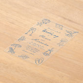 Hand Drawn Coastal Whimsical Doodle Beach Wedding アクリル招待状 (レイダウン)