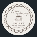 Hand Drawn Coffee Theme Bridal Shower Sticker ラウンドシール<br><div class="desc">Indulge in Romance with Our Hand Drawn Love is Brewing Bridal Shower Sticker! Attention all coffee-loving brides-to-be! Dive into the delightful world of our "Love is Brewing" bridal shower invitation, where love and caffeine unite in perfect harmony. With its elegant design and customizable details, our invitation allows you to add...</div>