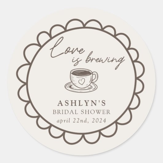 Hand Drawn Coffee Theme Bridal Shower Sticker ラウンドシール (正面)