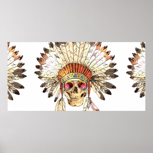 Hand Drawn Color Native American Indian Headdress  ポスター (正面)