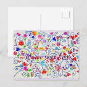 Hand Drawn Colorful Floral Swirl Pattern インビテーションポストカード (正面/裏面)