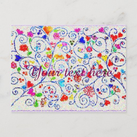 Hand Drawn Colorful Floral Swirl Pattern インビテーションポストカード (正面)