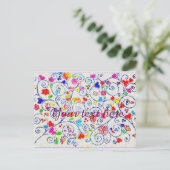 Hand Drawn Colorful Floral Swirl Pattern インビテーションポストカード (スタンド正面)