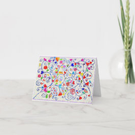 Hand Drawn Colorful Floral Swirl Pattern サンキューカード
