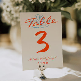 Hand Drawn Colorful Orange Wedding Table Number 招待状