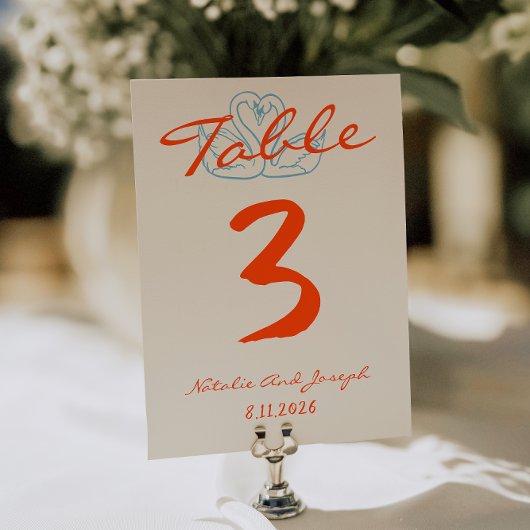Hand Drawn Colorful Orange Wedding Table Number 招待状