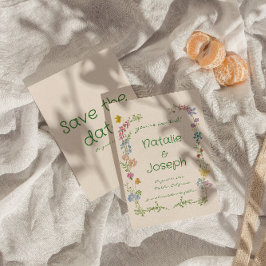 Hand Drawn Colorful Pastel Quirky Floral Wedding セーブザデート