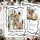 Hand Drawn Coquette Bow 2 Photo Merry Christmas  シーズンカード