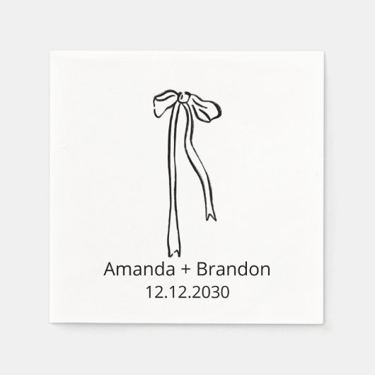 Hand Drawn Coquette Bow Wedding スタンダードカクテルナプキン (正面)