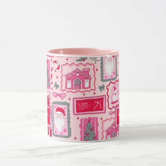 Hand Drawn coquette doodle pink christmas マグカップ (中央)