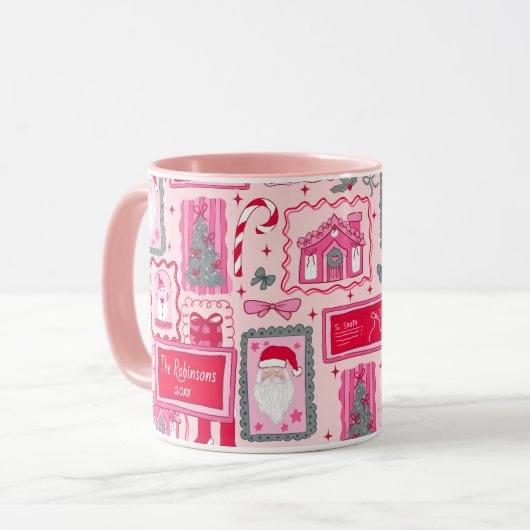 Hand Drawn coquette doodle pink christmas マグカップ (正面左)