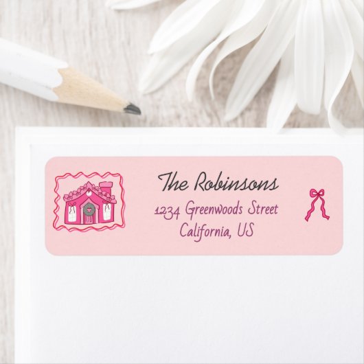 Hand Drawn coquette doodle pink christmas ラベル (インサイチュ)