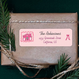 Hand Drawn coquette doodle pink christmas ラベル