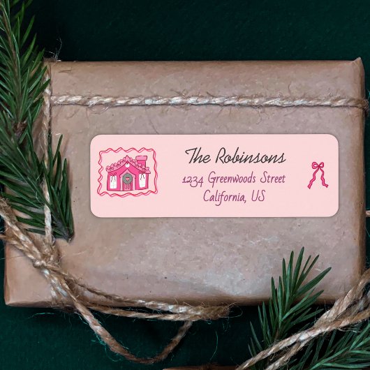 Hand Drawn coquette doodle pink christmas ラベル