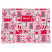 Hand Drawn coquette doodle pink christmas ラージペーパーバッグ (正面)